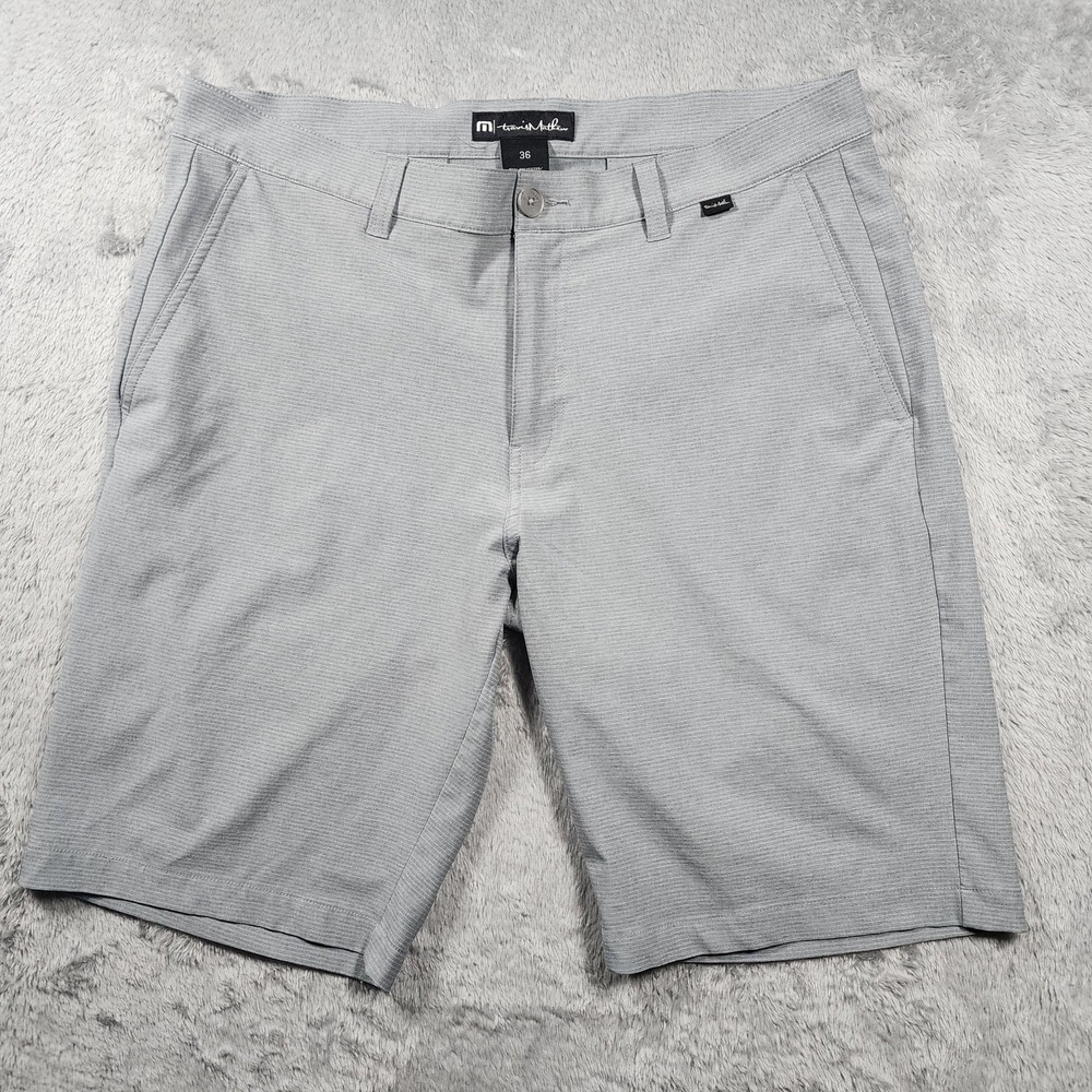 Travis Mathew Shorts Mens 36 Gray Microstripe 10" Inseam Stretch Chino Golf - Picture 1 of 8